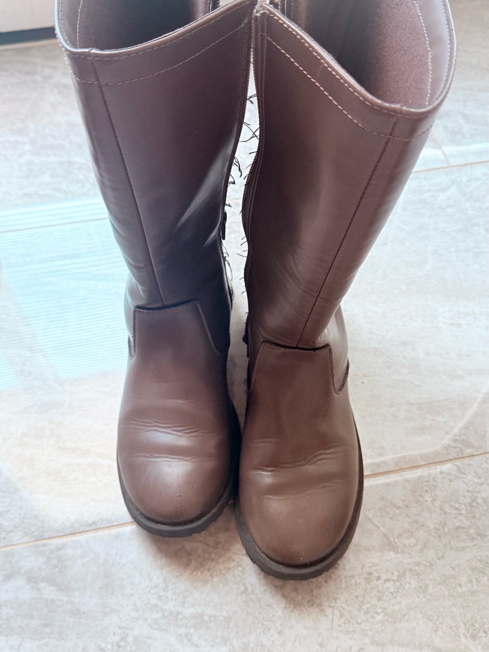 Women's Brown Tall Riding Boots - Classic Leather Style, taupe